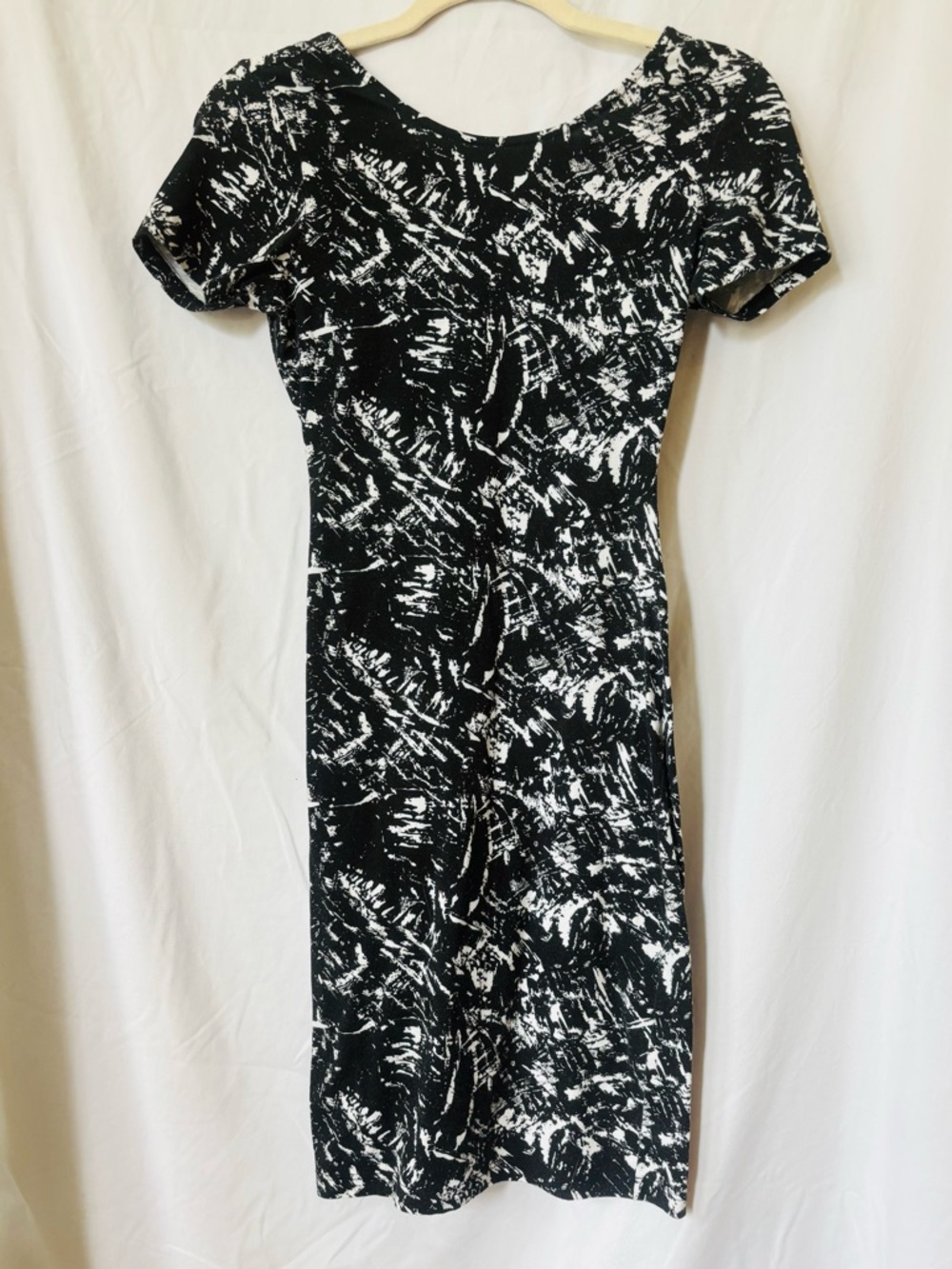 WAYF Black White Abstract Open Back Bodycon Mini Dress XS